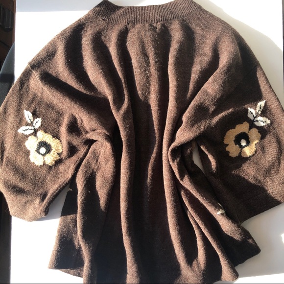 Vintage Cropped Cardigan Sweater 3/4 Bell Sleeve Brown Petite Small - Picture 5 of 9